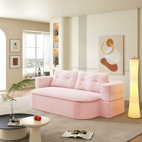78.7-Inch Baby-Pink Convertible Corduroy Sleeper Floor Sofa-Bed with Zip-On Blanket & 2 Pillows No-Assembly