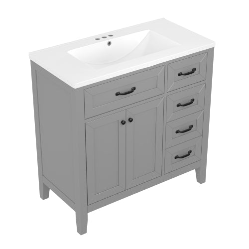 36" Bathroom Vanity with Sink Combo, Gray Bathroom Cabinet with Drawers, Solid Frame and MDF Board (Old Sku:JL000007AAE)