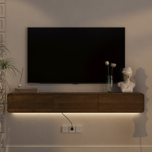 69 Inch Wall Mount Floating LED TV Stand 16 RGB Lights Thickened Board for 55-65 Inch TVs