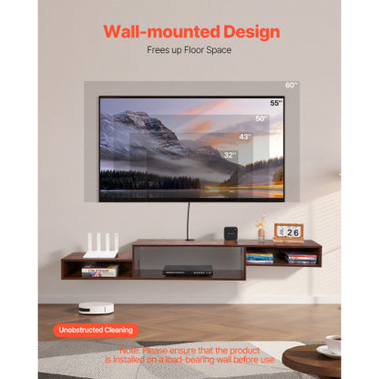 Floating 70 inch Wall Mounted TV Stand with Power Outlets and Storage