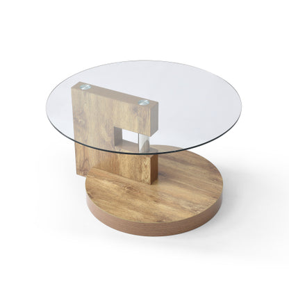 2-Tier Round Coffee Table Glass Top MDF Base Modern Storage Center Table 220lb