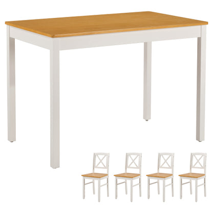 5-Piece Natural White Solid Rubberwood Dining Set, Space-Saving Table & 4 Chairs for Home & Restaurant