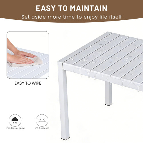 55 Inch Modern Long Table - Indoor/Outdoor Multi-Purpose Dining Table, Patio Table, Garden Table - Lightweight PP Tabletop with Metal Legs for Kitchen, Courtyard, Terrace Gatherings (White)