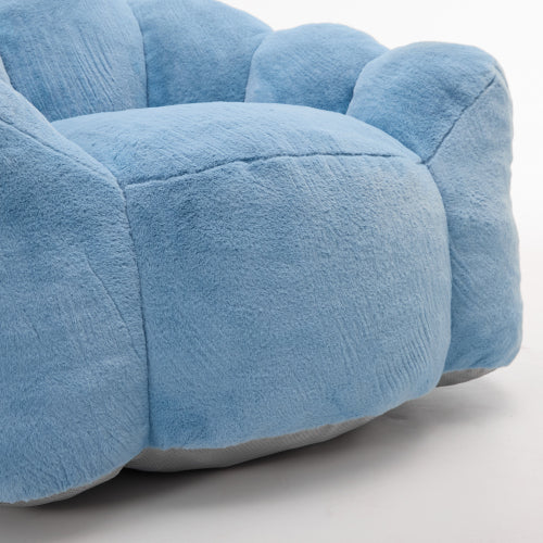Blue Lotus-Shape Compression Bean Bag Sofa with Pull Ring, No Assembly