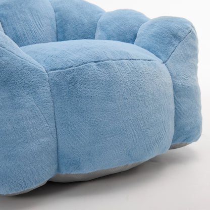 Blue Lotus-Shape Compression Bean Bag Sofa with Pull Ring, No Assembly