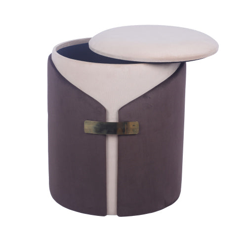 Brown Two-Toned Storage Ottoman with Gold Accents, Multiuse Vanity Stool 14.5 inchx14.5 inchx17.5 inchH, 265 LBS