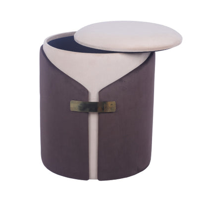 Brown Two-Toned Storage Ottoman with Gold Accents, Multiuse Vanity Stool 14.5 inchx14.5 inchx17.5 inchH, 265 LBS