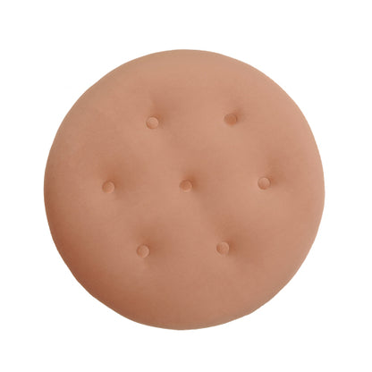 24 Inch Round Ottoman Velvet Accent Ottoman with Gold Trim and Buttoned Seat