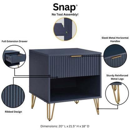 Midnight Blue Glam Nightstand with Tool-Free Assembly