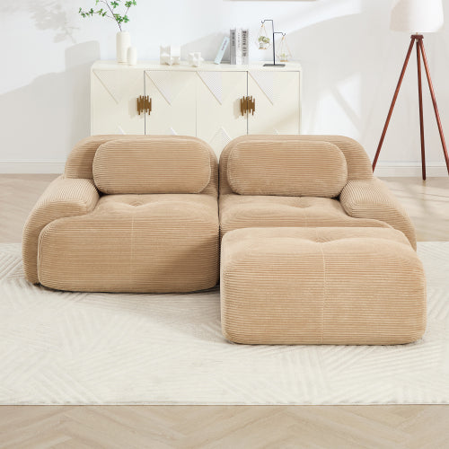 82-Inch Camel Corduroy L-Shaped Modular Sectional Sofa Curved Armrest No-Assembly