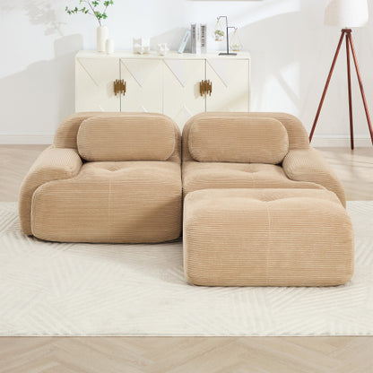 82-Inch Camel Corduroy L-Shaped Modular Sectional Sofa Curved Armrest No-Assembly