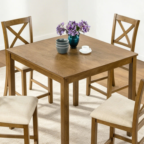 34.5inch Oak Square Counter Height Dining Table for 4, Small Space Kitchen Table