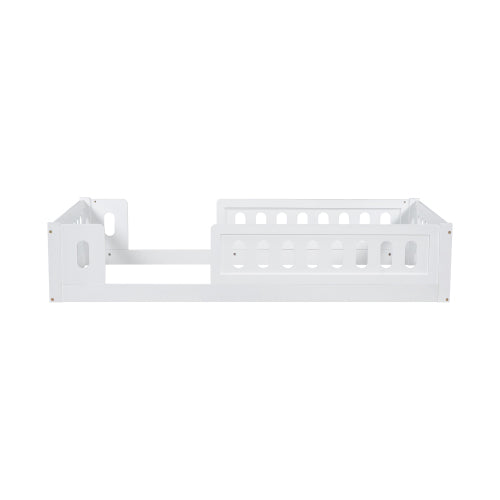 Wood Twin Size Platform Bed with Guardrail, White