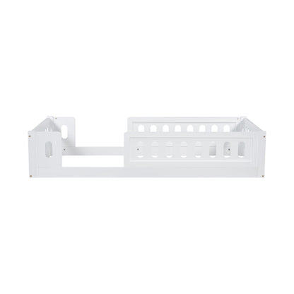 Wood Twin Size Platform Bed with Guardrail, White
