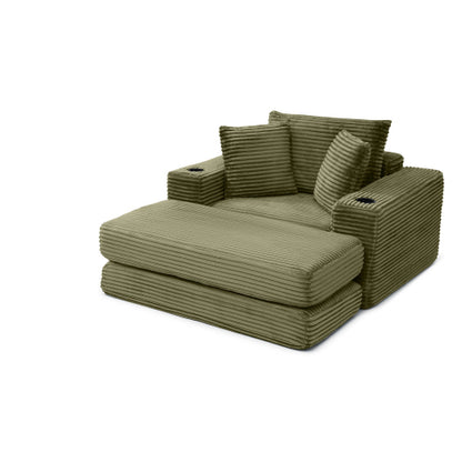 Green Boneless 3-in-1 Corduroy Sofa Bed, Oversized Cloud-Like Chaise