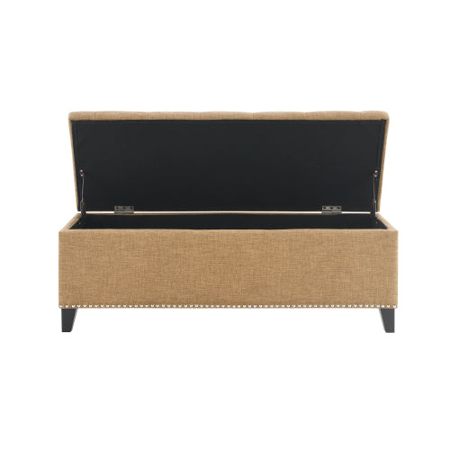 47.5inch  Storage Ottoman, Storage Bench with Safety Close Hinge, Linen Button-Tufted Ottoman for Living Room, Entryway, Hallway, Foot Rest, Support 500lbs - Brown