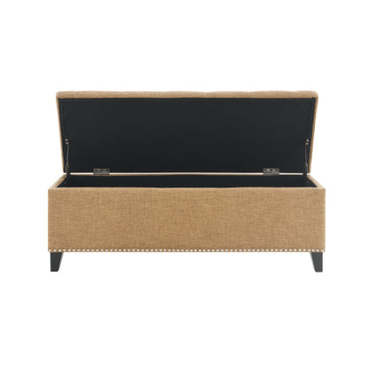 47.5inch  Storage Ottoman, Storage Bench with Safety Close Hinge, Linen Button-Tufted Ottoman for Living Room, Entryway, Hallway, Foot Rest, Support 500lbs - Brown