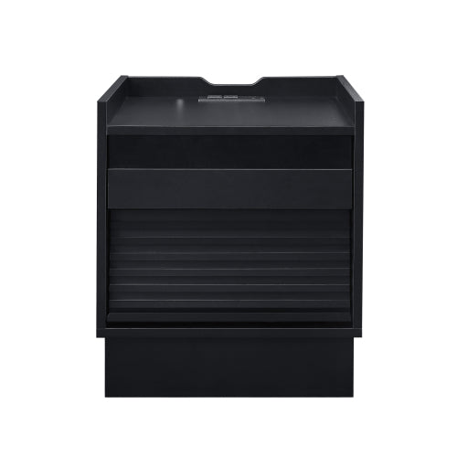 Mid Century Modern Nightstand with Charging Station and LED lights, Night Stand with 2 Drawers, Bedside Tables/End Table for Bedroom or Living Room, Black