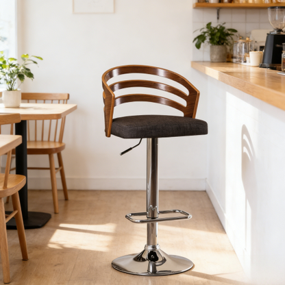 Modern Wood Back Adjustable Swivel Bar Stool with Cushion