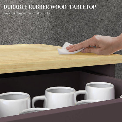 Sideboard with Solid Wood Countertop, Modern Kitchen Storage Cabinet, Coffee Bar Cabinet with 2 Drawers, Doors and Adjustable Shelf, Coffee