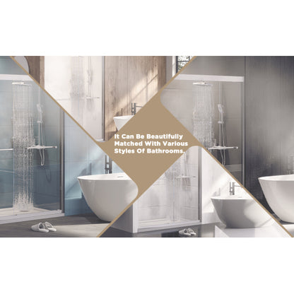 44-48" x 72" Tempered Glass with Explosion Proof Film, Aluminum Frame Double Sliding Shower Door, "1/4 (6 mm), Stainless Steel handle,Brushed Nickel