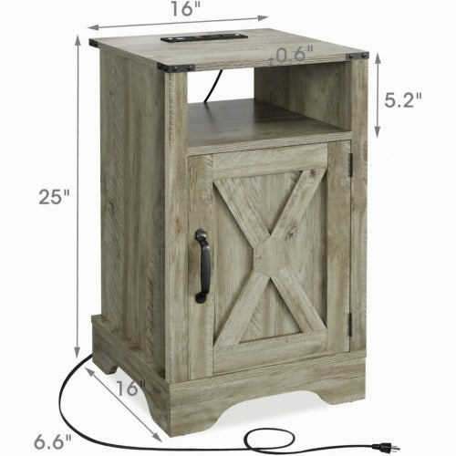 16inch Light Grey Farmhouse Charging Nightstand