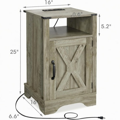 16inch Light Grey Farmhouse Charging Nightstand