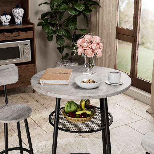 3 Pieces Round Bar Table Set, with backrest and partition,Small Dining Table for 2, Breakfast Table 2 Stools for Kitchen, Dining Room