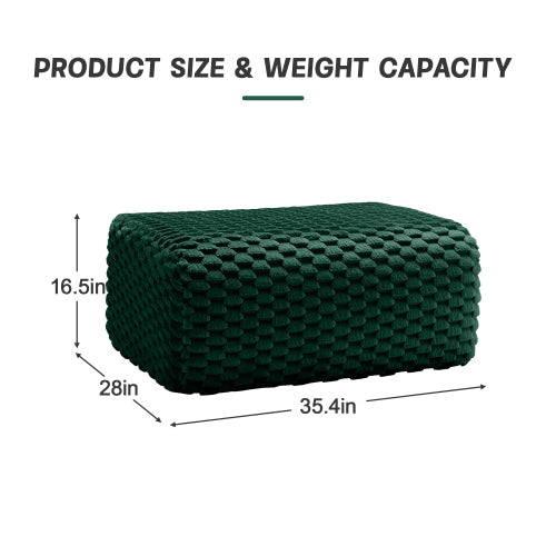 Green Flannelette Modular Ottoman, Pre-Assembled Upholstered Stool with Ergonomic Curved Armrest