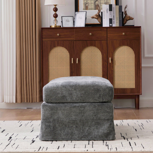 46 inch Charcoal Chenille Upholstered Ottoman with Black Metal Legs, 500 LBS Multiuse Footrest for Living Room Office