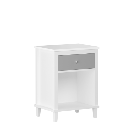 26.77''H Wooden Nightstand with One Drawer One Shelf for Kids, Adults,Gray+Silver handle