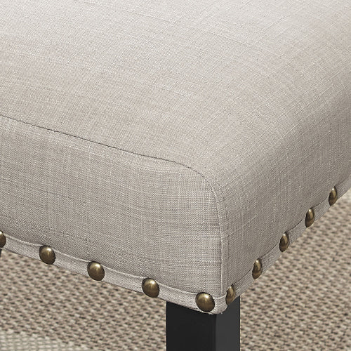 3-Piece 36inch  Round Espresso Finish Bar Table with 2 Tan Fabric Nail Head Pub Chairs