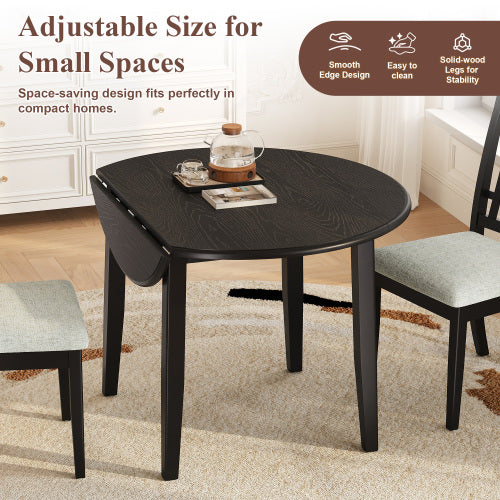 Extendable Round Dining Table for 2-4 People, Folding Wood Dining Table with Adjustable Size, Space-Saving Design for Small Apartments and Dining Areas - BLACK