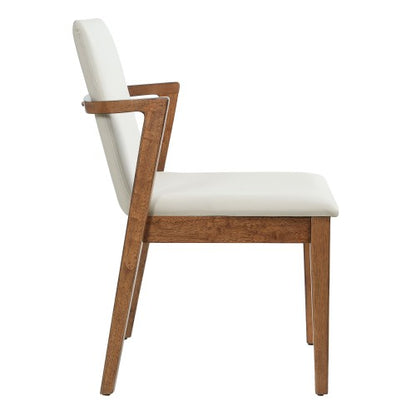 Set of 2 Mid-Century Modern Dining Armchairs, Beige PU Upholstery with Walnut Rubber Wood Frame