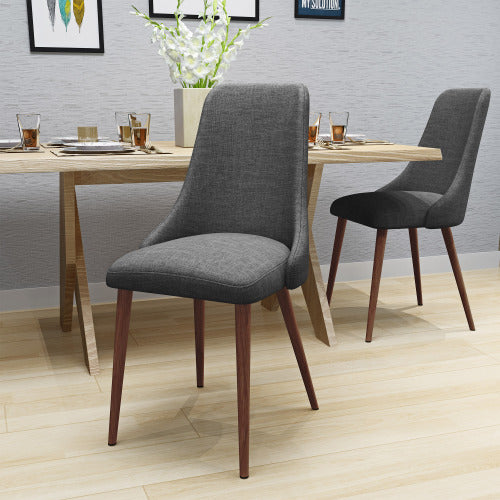 Set of 2 Light Gray Polyester Armless Mid-Century Dining Chairs, Wood Frame Iron Tapered Legs