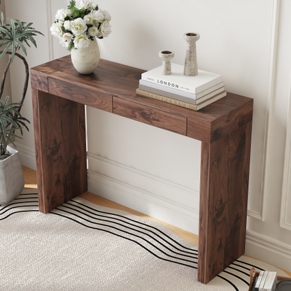 Elegant natural walnut wood grain bar table -50 inches long, a practical choice for modern home decor. Walnut wood grain texture veneer, equipped with double drawers, can be used as both a bar counter