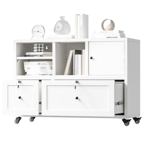 28inch  White Metal Filing Cabinet with Lock ¨C 2-Drawer Rolling File Cabinet