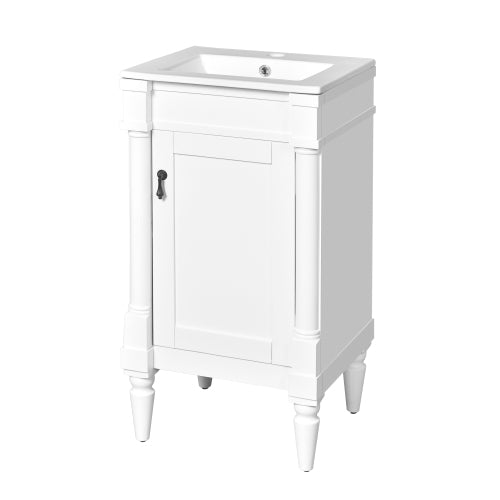 18-Inch Modern Bathroom Vanity with Sink, Modern Bathroom Storage Cabinet with Door, Freestanding Small Space Bathroom Cabinet, Single Sink Cabinet with Adjustable Shelf, White