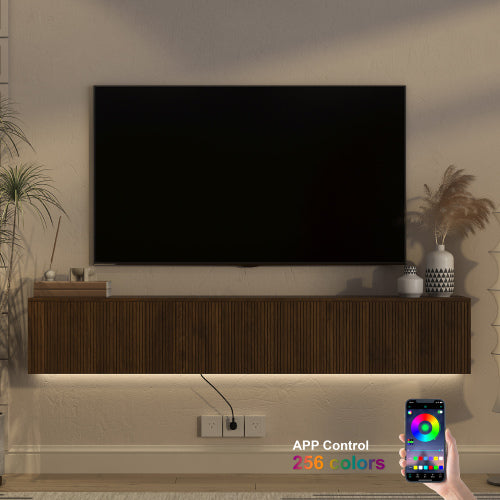 69 Inch Floating Wall TV Cabinet with 16 RGB LED Lights Long Power Cord for 55-65 Inch Televisions