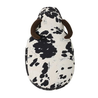 Black & White Cow Shaped Animal Ottoman, Fabric Footstool with Velvet Horns & Natural Birch Legs for Indoor & Outdoor Decor