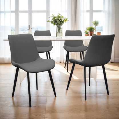 Set of 2 Grey PU Leather Dining Chairs with Metal Legs, Modern Upholstered Kitchen & Dining Room Chairs