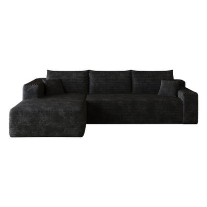103 inch  Black Plush Corduroy L-Shape Cloud Modular Sofa, No Assembly