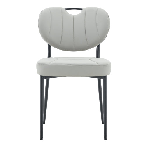 Set of 2 Gray Premium Leather Dining Chairs, Spray Coated Metal Legs with Top Handle & Adjustable Feet
