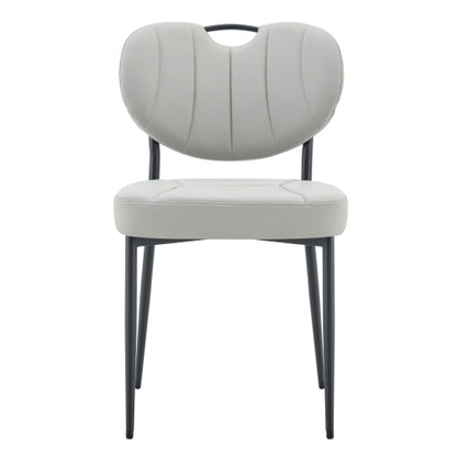 Set of 2 Gray Premium Leather Dining Chairs, Spray Coated Metal Legs with Top Handle & Adjustable Feet