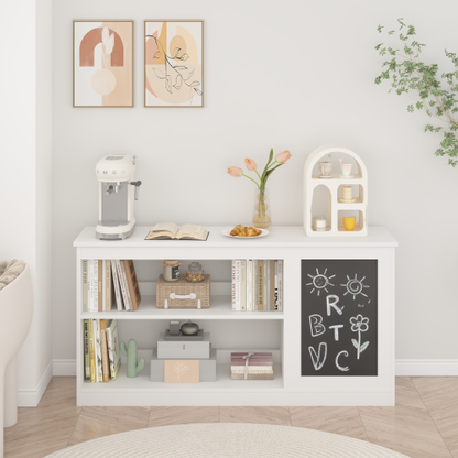 3-in-1 Kids Bookshelf and Toy Storage Cabinet with Chalkboard