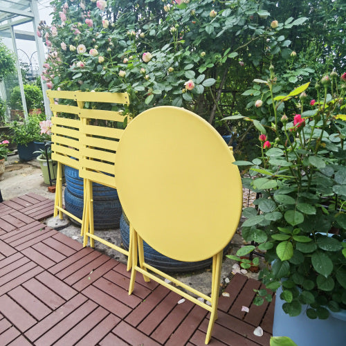 3 Piece Patio Bistro Set of Foldable Round Table and Chairs, Yellow