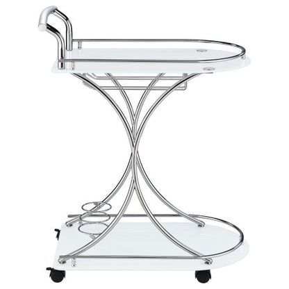 White 2-Tier Glass Shelf Metal Bar Cart