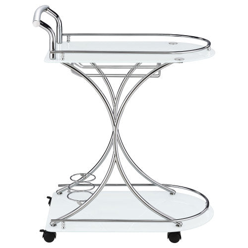 White 2-Tier Glass Shelf Metal Bar Cart