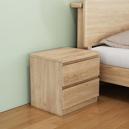 19.7inch Natural Wood Nightstand with 2 Drawers, Handle Free Bedroom Storage Side Table
