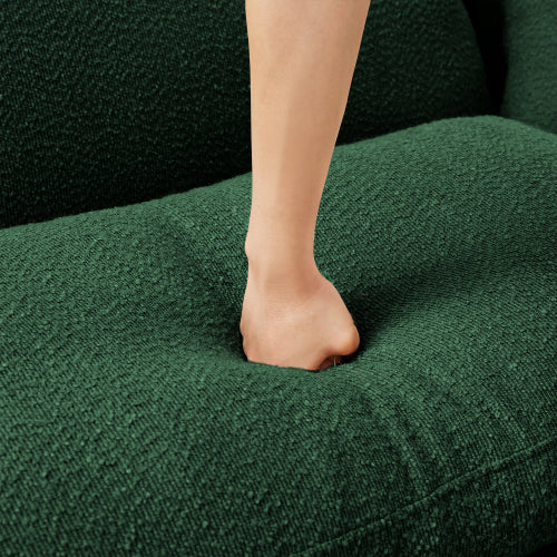Modern Ottoman Polyester Green Upholstered Accent Ottoman with Boucle Fabric and Wooden Frame